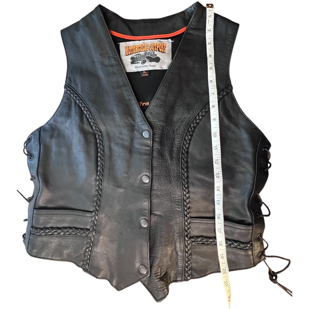 Motorcycle Outpost Biker Snap Front Side Lace Black Leather Vest Women (XL)‎ - Picture 4 of 16